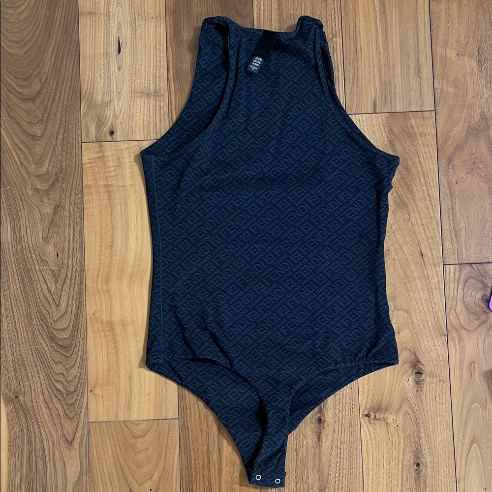 SKIMS x Fendi Black Logo-Print High-Neck Sleeveless Bodysuit